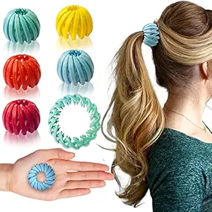Sparkling Dazzle Ponytail Hairpin Curling Iron, Birds Nest Hairpin Ball Hair Clutcher Expandable Ponytail Holder Birds Nest Shaped Hair Clips Claw Clamp for Girls and Women- Pack of 6 (Assorted, Multicolor)