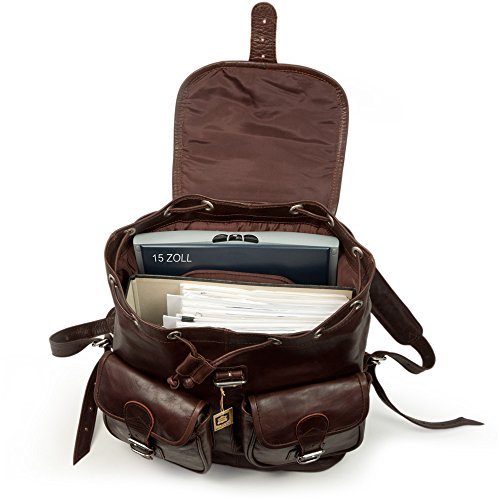Großer Lederrucksack Größe L / Laptop Rucksack bis 15,6 Zoll, für Damen und Herren, aus geöltem Leder, Kastanien-Braun, Hamosons 560 - 5