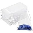 DoGeek 60 Small Organza Gift Bags Jewelry Pouches Sheer Drawstring Pouches, Mesh Candy Favour Bag for Wedding Party Festival Game (9 x 7CM, White)