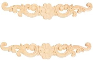 MUXSAM 2pcs 16 * 3cm Wood Carved Applique Onlay for Decoration Furniture Decals Corner Long Onlay Applique Unpainted Flower Door Decor European Style