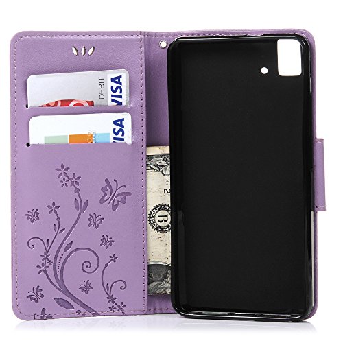 bq Aquaris E5s bq Aquaris E5 4G LTE Funda Libro de Cuero Impresi  n Suave PU Leather - Mavis s Diary Carcasa Con Flip Case Cover Gel TPU Cierre Magn  tico Funci  n de Soporte Billetera con Tapa para Tarjetas para bq e5s bq e5 4g - Dise  o de Mariposa y Flor P  rpura claro