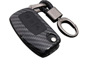 Happyit ABS Carbon Fiber Shell+Silicone Car Key Cover Cases Keychain for Ford Focus Edge Fiesta Kuga (D carbon fiber + black)