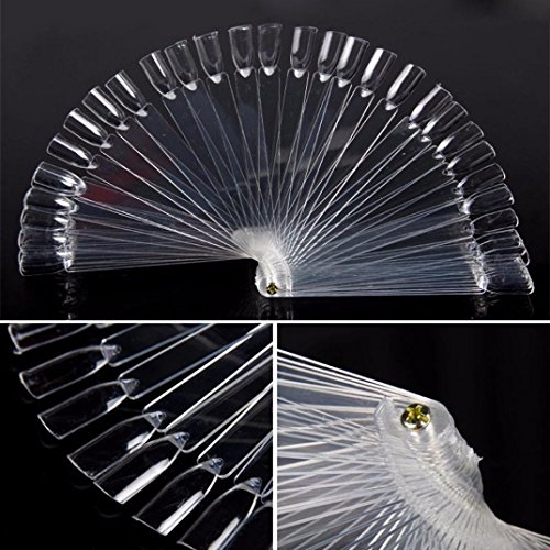 Ularma 50Pcs Nail Art False Tips Sticks Practice Display Fan Board Design Tools (Clear )