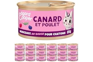 Edgard & Cooper Morceaux en Sauce pour Chaton Stérilisé, Canard Poulet 18 x 85g, Nourriture Humide Sans céréales, Pate Riche en protéines, Sans sucres ajoutés