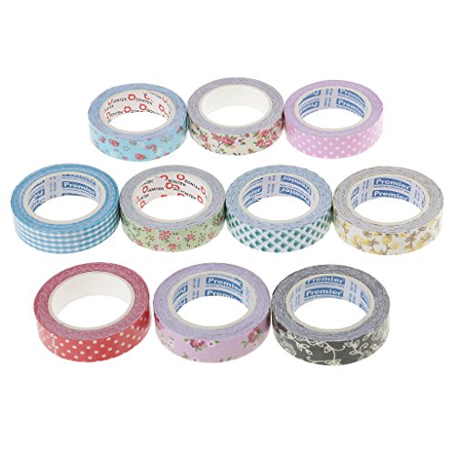 Gazechimp 10 Stück Baumwolle Washi Tape Dekoband Masking Tape Klebeband Scrapbooking - 4