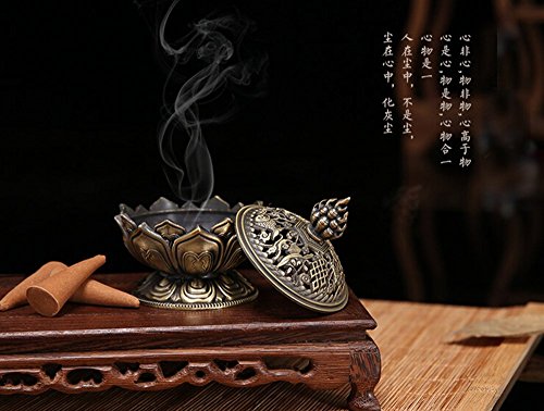 Xiduobao Lotus Flower Räuchergefäß, Metalllegierung, Räucherkerzenhalter, buddhistisches Dekor (groß), S - 5