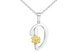 Shining Charm Christmas Birthday Sunflower Initial Necklace Letter Pendant Name Necklace Jewellery Gifts for Women Girls Mothers Day Necklaces Chain 18"- 20"