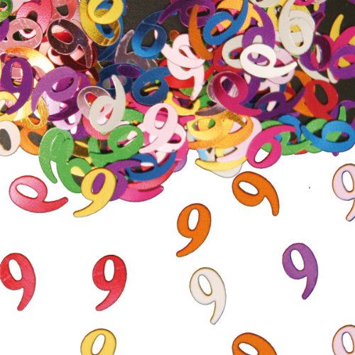 Bunt glitzerndes Konfetti mit Geburtstagszahl: 9 // Tüte mit 15g (ca. 1000 einzelne Konfetti's) // Deko Tischdeko Jubiläum Zahlenkonfetti Metallkonfetti Streukonfetti neunter Geburtstag Birthday Kinder Kindergeburtstag