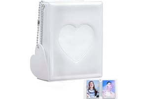 KECOOL Kpop Photocard Binder, Portable Photocard Holder Kpop 3" Mini Fotoalbum Photo Kpop Album, Love Heart Hollow Kpop Binder Kpop Photocard Holder with Love Heart Pendant (32 Pockets, White)