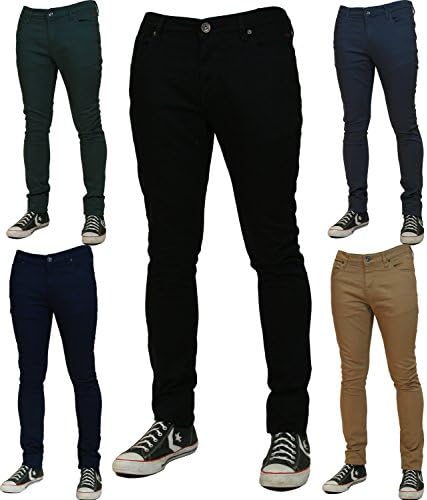 NEW MENS SKINNY STRETCH JEANS - Slim Fit Twill Coloured Jeans Pants Trousers-Black-32 in.