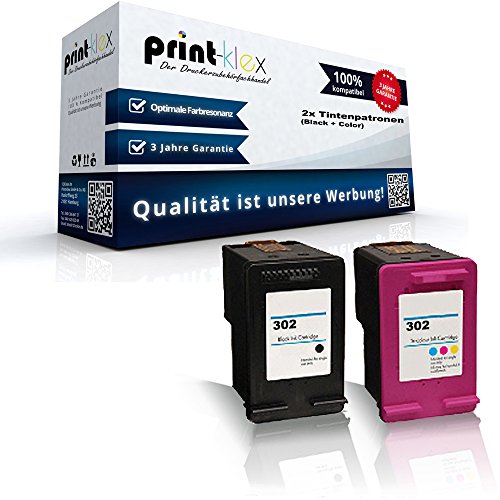 2x Kompatible Tintenpatronen für HP DeskJet 1110 DeskJet 2130 DeskJet 3630 F6U68A F6U68AE - Eco Office Serie - Schwarz Farbig HP302BKXL HP302CXL