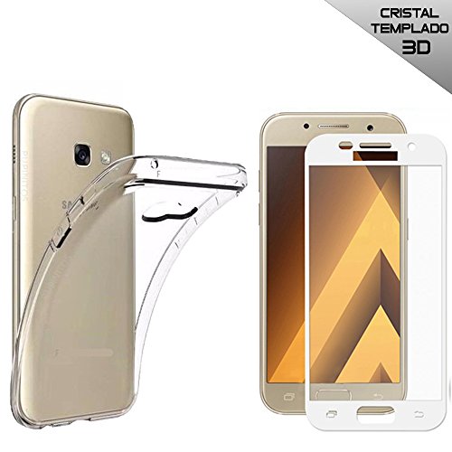 Pack Luxe Case Silicone + Screen Protector Premium Tempered Glass Protector 3d (Covers 100% Screen) for Samsung Galaxy A7 2017 White