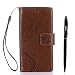 Produktbild Sony Xperia X Compact Hülle, Sony Xperia X Compact Schutzhülle, Alfort 3 in 1 Lederhülle Fashion Design Premium PU Leder Hohe Qualität Tasche Case Cover Kasten Abdeckung Wallet für Sony Xperia X Compact 4.6" Smartphone Funktion Standfunktion Unterstützte Telefone und Magnetverschluss mit Schmetterling ( Dunkelbraun ) + Alfort Schwarz Stylus Pen + Netter Staub Stecker