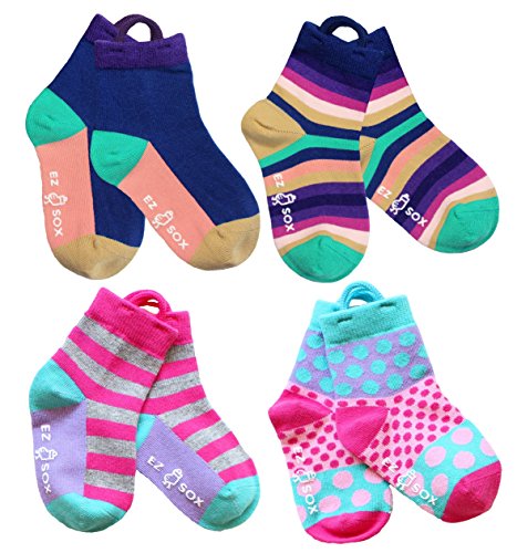 Girls Baby Socks With Easy Pull Loops Seamless Toe, 1-3 yr. Purple Multi/Pink Polkadots/Stripes