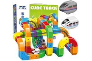 FJALDJFU 123PCS Clickrail Electric Train Set Flexible Race Track, Clickrail Train Rail Cube, Gravity-Defying 3D Embedded Layouts & Motorized Car, Flexible Race Car Magnetic Track Set, for Kids (51PCS)