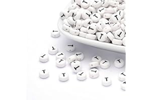 Handicraft Emporium Perline rotonde e piatte in acrilico con lettere dell'alfabeto, circa 50 g, T