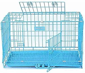 Pups&Pets Dog Cage Double Door Heavy Duty Folding Metal Kennel for Large Size Dogs and Adults 36 Inch - Color Blue