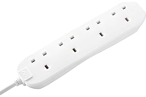 Masterplug Four Socket Extension Lead, 5 Metre Cable, Unswitched, 4-Way Plug Extension Cable, Power Strip, Basic Power, White, 13A, 4G, 5m, BFG5N