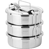 5-6 Kişilik &Ccedil;elik Sefer Tası 18x7cm 3 Kaplı Isıtılabilir Yemek Taşıma Kabı 1330ml x3=4 LT Yaylı Kulp