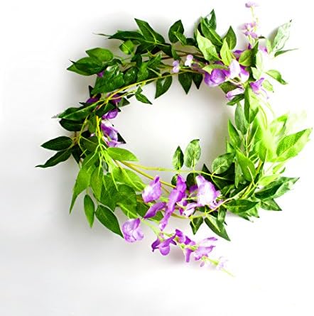 Vine Artificial Flowers, NAJING 2pcs Artificial Greenery Fake Hanging Vine Plants flowers Silk Wisteria Ivy Vine Green Leaf for Wedding Party Home Garden Wall Decoration (Purple)