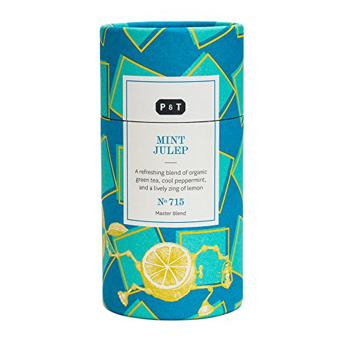 P & T Mint Julep, Master Blend de Thé Vert Bio en Vrac, Mélange de Thé Vert Chinois à la Menthe, au Citron et au Jasmin, Boîte Design (100g / 3,5oz)