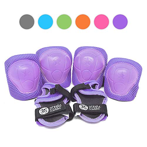 3StyleScooters® SafetyMAX® - Juego de Almohadillas de Seguridad para niños - EN14120 Probado y Certificado - Disponible en 6 Colores Impresionantes - Diviértete, mantente Seguro, Infantil (Morado)