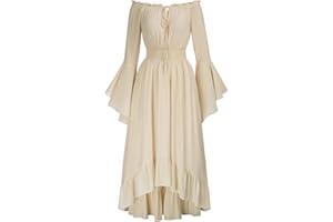 SCARLET DARKNESS Damen Renaissance Maxikleid Gesmokte Taille High Low Design Mittelalter Kleid