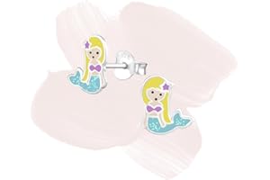Laimons Pendientes infantiles para niña con diseño de sirena, de plata de ley 925