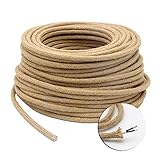  GreenSun - Cable de iluminación LED, cable de cuerda, 2 x 0,75 mm, cables eléctricos de cáñamo textil, trenzado de lino, para electrodomésticos, accesorios de lámpara de bricolaje