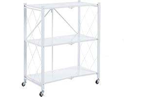 CATTERHOUSE Estantería Metálica Plegable Kim 84-71,5x36x84 cm Estantería de Almacenaje Color Blanco con Ruedas y 3 Baldas Soporta hasta 120 kg