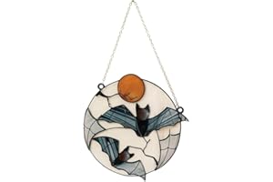 ESSECMBS Halloween Decorations Hanging Bats Acrylic Decorative Chained Bat Pendant Ornament Home Decor for Windows Walls (16cm*16cm*2cm, A-White)