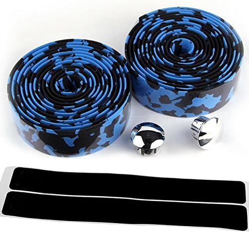 KIIVI Durable Camouflage Pattern Cork Handlebar Tape Wrap Cycling Road Bike Sports Antiskid With End Plugs Blue Black
