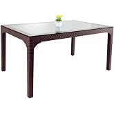Rainbow 70x120 cm Camlı Rattan Masa, Kahverengi