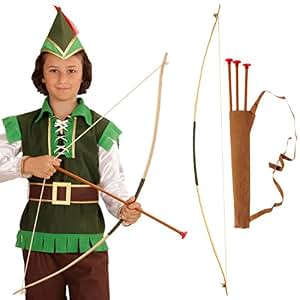 Arc Et Flèches Enfant - Kit Robin Des Bois - Avec Carquois - 3 Flèches - Pour Jeu Et Déguisement