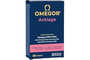 OMEGOR Antiage con Omega 3 y 6 - Suplemento Antioxidante para la Piel contra los Signos del Envejecimiento con Coenzima Q10, Resveratrol, Ácido Alfa Lipoico y Cúrcuma (60 Cápsulas)