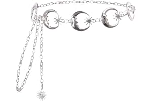 JKJF Moon Belt Chain Metal Waist Chain Jeans Chains Fashion Body Jewelry for Women Ladies Girls – Style 4 Silver, Metal