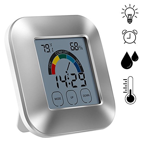 Preisvergleich Produktbild sprintrase Innenthermometer Digitales Hygrometer, Elektronische Berührungsart Wetteruhr Komfortanzeige Thermometerzeitanzeige, Uhr, Temperatur, Luftfeuchtigkeit, Komfortanzeige