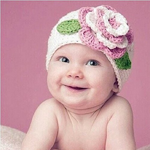 Ukamshop Schöne Mädchen Baby Luxus große Blume Haarband Wollmütze Stirnband Beanie rosa - 4