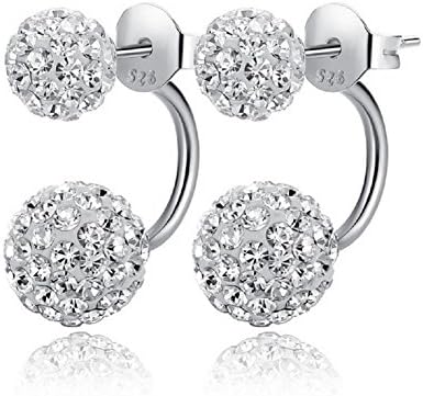 925 Sterling Silver Earrings Studs Set with Clear Blue Cubic Zirconia Various Styles,Sold as Pair (Clear Bar)