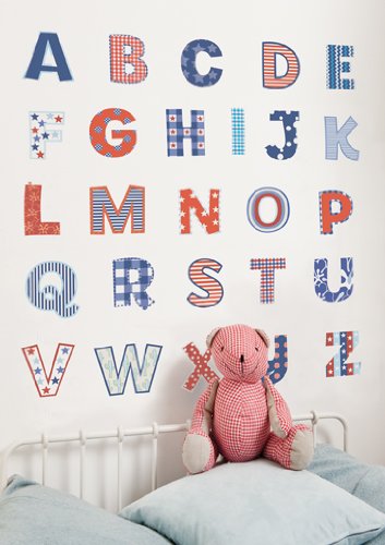 Funtosee Alphabet Upper Case Themed Room Stickers, Giant, Set of 26,  Red White and Blue