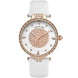 Taylor Cole Damen Armbanduhr Kristall Leder Armband Lederband Weiß Analog Quarzuhr für Frauen Wasserdicht TC109