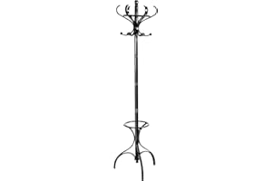 Multigot Rotating Coat Stand Rack, Wooden Freestanding Clothes Hanger Rack with 12 Hooks, Scarf Umbrella Storage Floor Tree for Entryway Hallway Bedroom (Black)