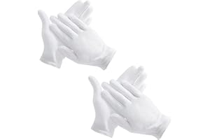 AONAT 2 pary rękawic bawełnianych, białe rękawice ochronne, białe rękawice ochronne, białe rękawiczki z materiału, wygodne i oddychające rękawice robocze do pielęgnacji skóry, do badania biżuterii, codziennej pracy