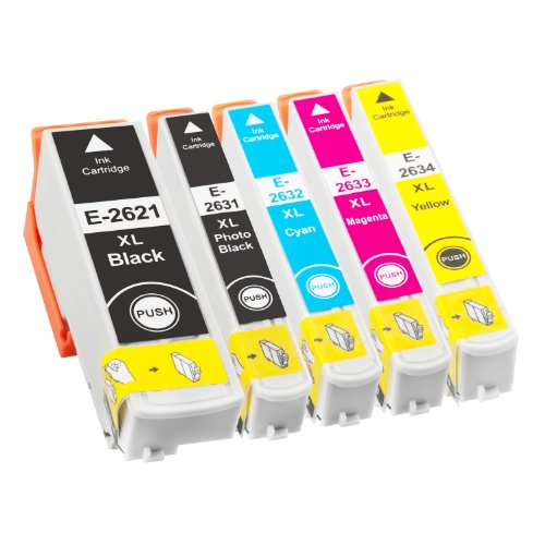 PlatinumSerie® Sparset 5 Tintenpatronen XXL kompatibel für Epson TE2621 TE2631 TE2632 TE2633 TE2634 Expression Premium XP-510 XP-520 XP-600 XP-600 Series XP-605 XP-610 XP-610 Series XP-615 - 2
