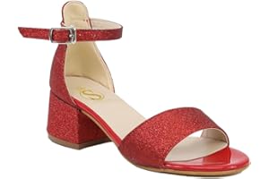 SIRRI Girls Ankle-Strap Shoes, Block Heels Sandals with Glitter for Special Occasion