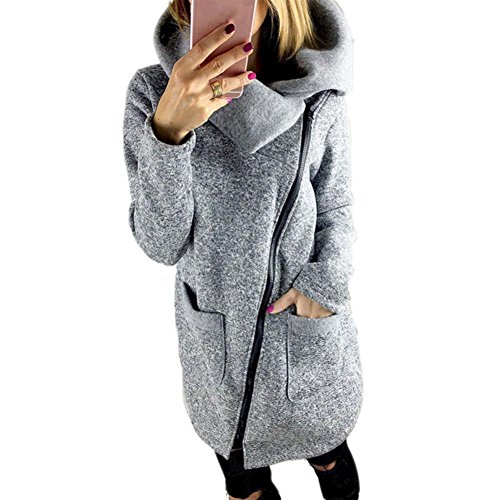 Preisvergleich Produktbild Sannysis Frauen Winter Warm Casual Hoodies Lange Reißverschluss Kapuzenpullover Jacke Mäntel (XL, Grau)