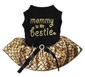 Petitebella Mommy is My Bestie Puppy Dog Dresses (Black/Gold Mermaid, Medium)