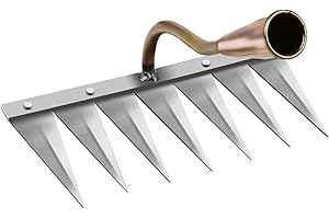 LOVIVER Traditionelles Unkrautabzieher-Werkzeug, Blumenbeete, Gemüsepflügen, Pflanzen, Farmprozess, Gartenhacke für die Landwirtschaft, 7 Zähne Kupfer