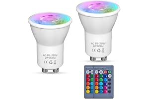 TobeBright GU10 Ampoules LED Couleur, 2W MR11 LED Couleur Changement Dimmable RGB+Blanc Froid 6000K Spot LED Lampes avec Télécommande, Pour Rail Lumineux, Plafonnier Encastré, Pack de 2