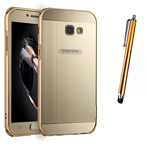 Funda Samsung Galaxy A3 2017  LXHGrowH a Prueba de Golpes Aluminio Metal Bumper y PC Contraportada protectora Carcasa para Samsung Galaxy A3 2017 A320 Color Oro
